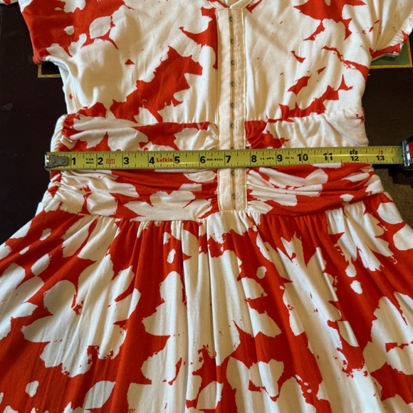 MAEVE Anthropologie Summer Breeze Dress S Orange/White Rayon Knit Ruched Waist - Picture 14 of 15